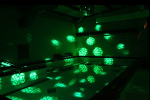 Lighting effects are used for creating visual tacking exercises from with the sensory pool