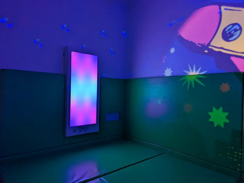 Calming Sensory Room with Borealis Panel and Protective Padding