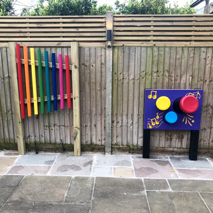 Musical Sensory Garden Equipment including Xylophone and Drums