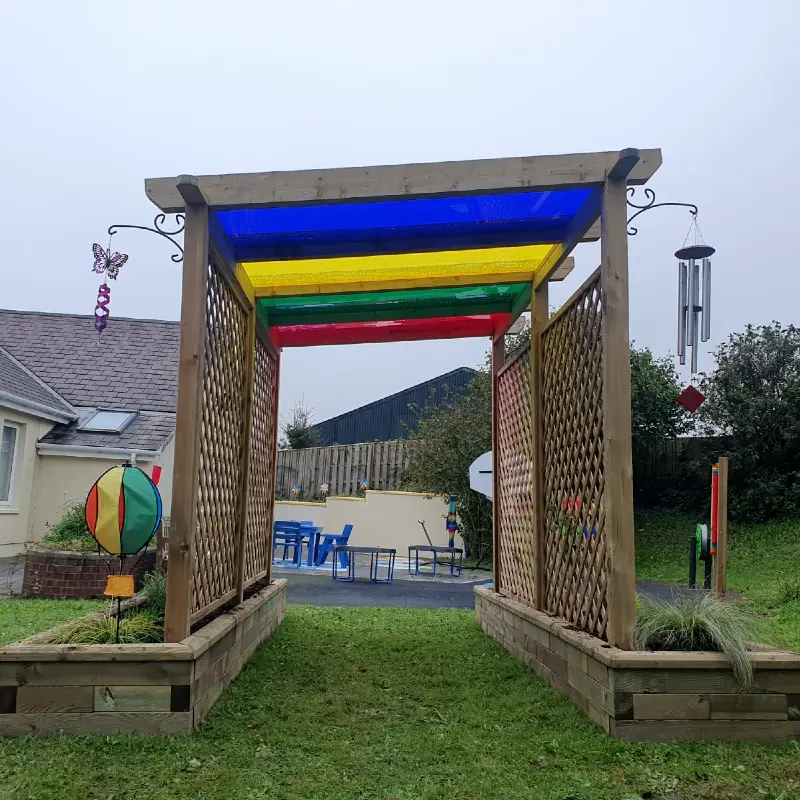 Outdoor Sensory Garden Pergola with Rainbow Colour Roof Panels