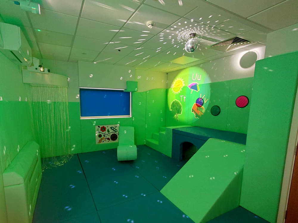 Bespoke sensory soft play space featuring soft play equipment and interactive sensory elements