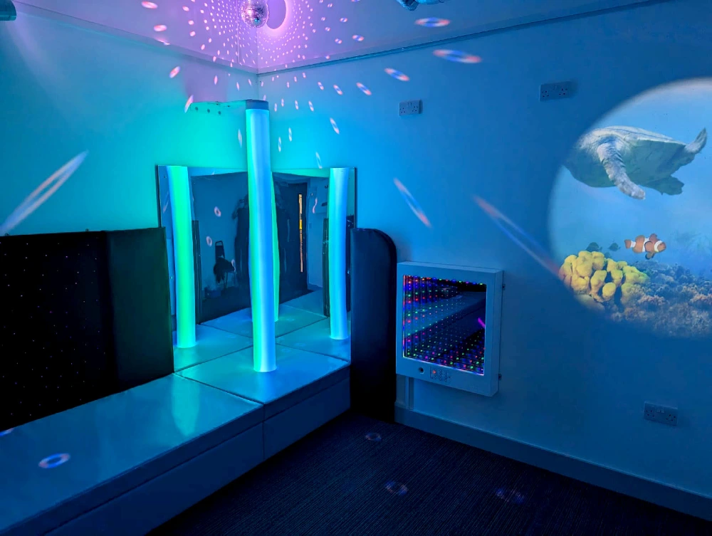 Bespoke adult social care sensory room with interactive sensory equipment